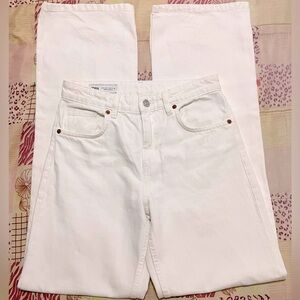 Full Length Mid Rise Wide Leg Jeans - White